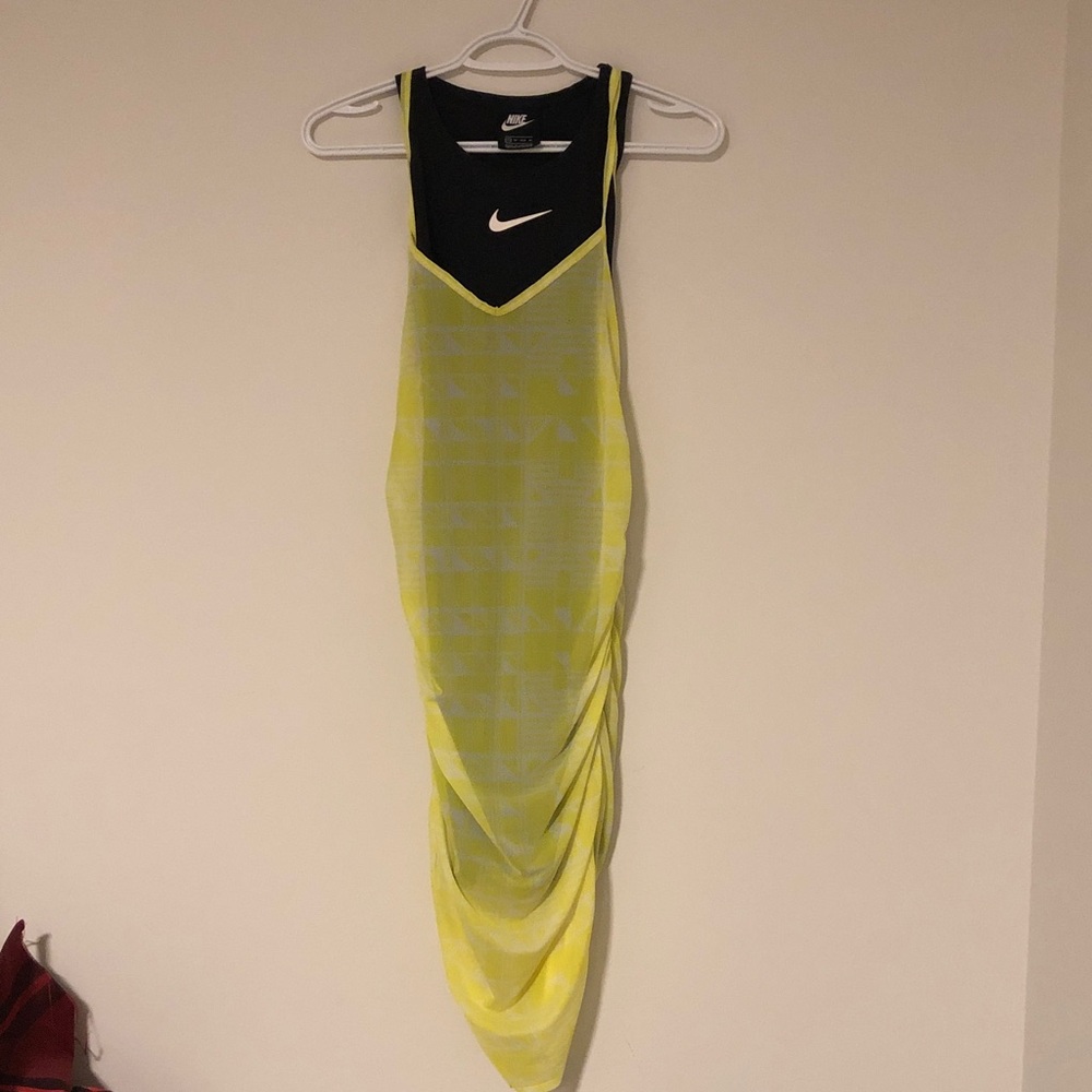 Nike Neon Yellow Sheer Layered Midi Dress